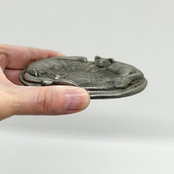 SOLD Vintage EBJ Pewter Cat Trinket Dish Candle Holder RARE - Picture 7 of 8